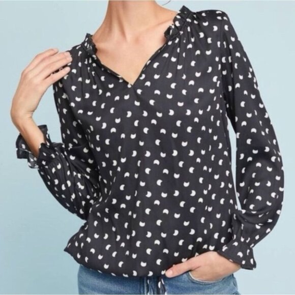 Anthropologie Dolan Left Coast Top Moon Print Long Sleeve Blouse Size Large - Picture 1 of 11